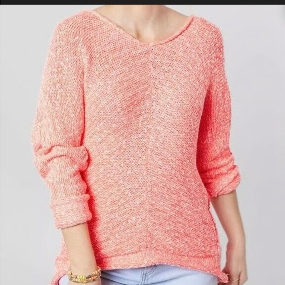 Free People Coral Neon  Off-the-Shoulder Sweater